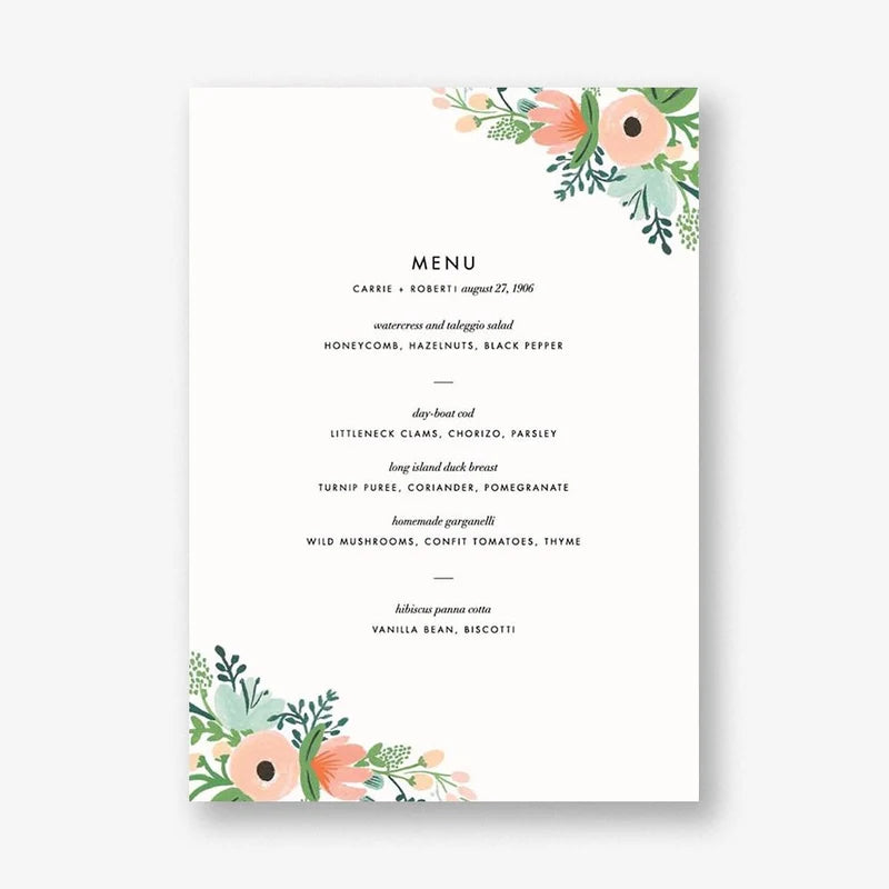 Wrapped in Wildflowers Menu