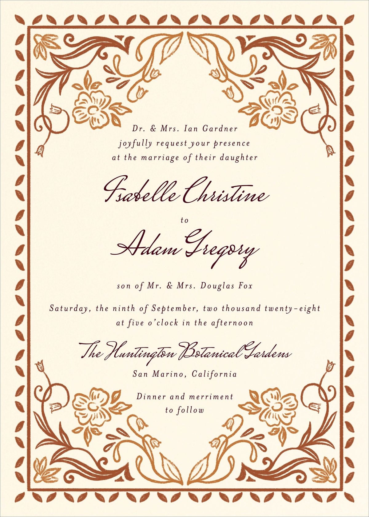 Ornamental Autumn Wedding Invitation 19.50