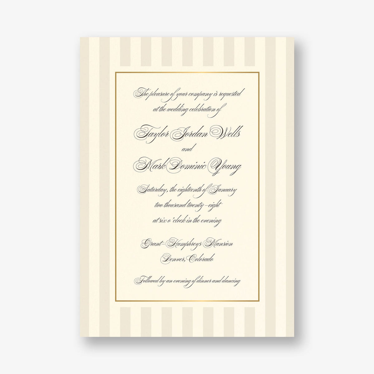 Posh Pinstripe Foil Wedding Invitation