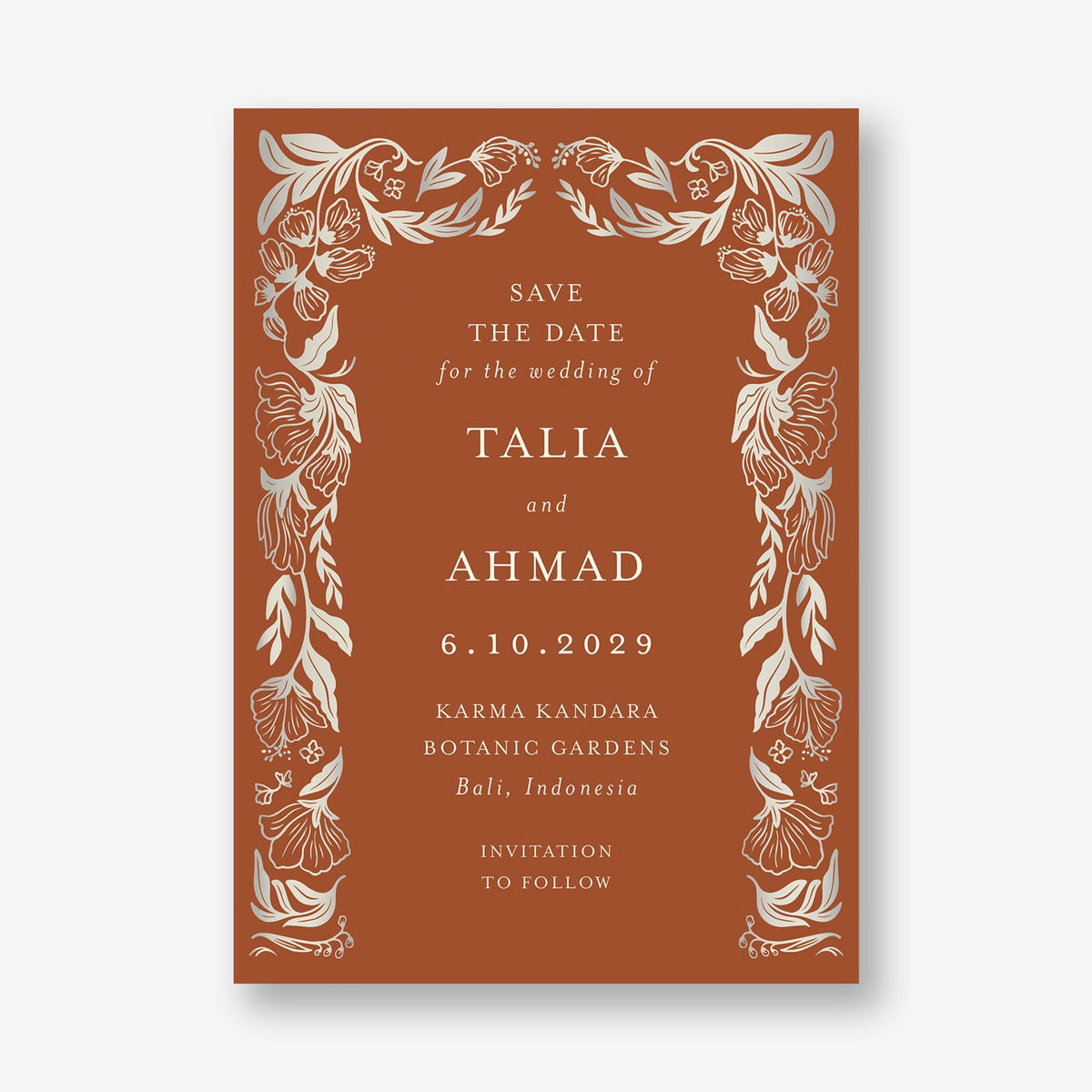 Bold Botanical Arch Foil Save the Date