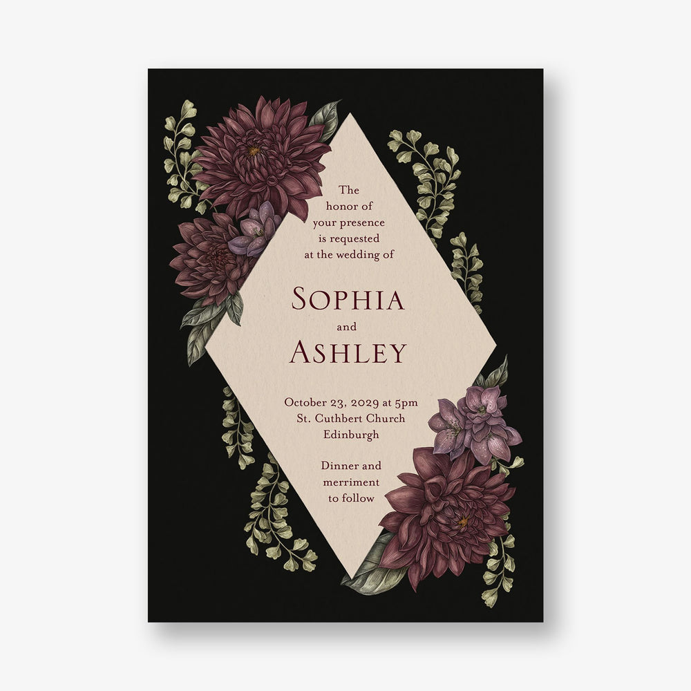 Moody Dahlias Wedding Invitation