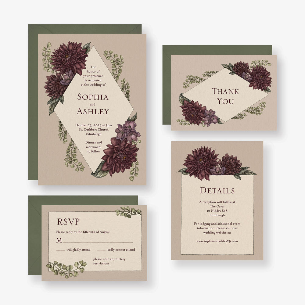 Moody Dahlias Wedding Invitation
