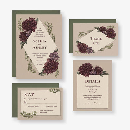 Moody Dahlias Wedding Invitation