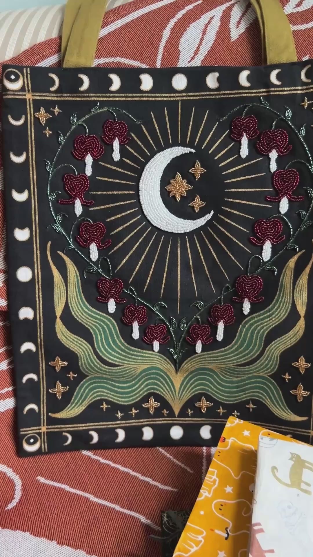 Bleeding Heart Beaded Tote Bag